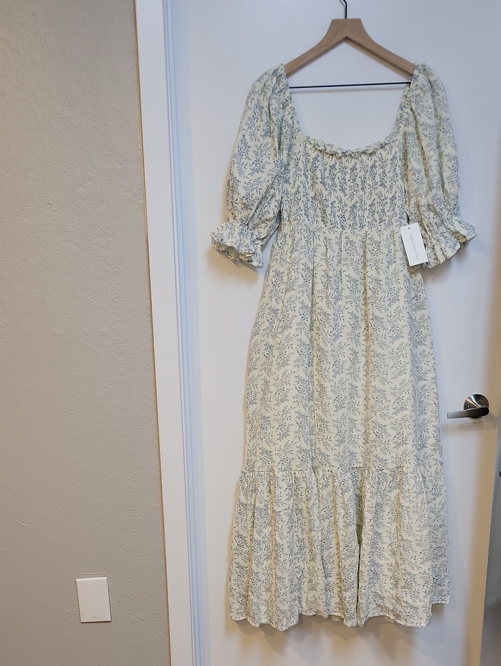 Livvy Smocked Floral Maxi Dress in Blue Foliage - Bump Friendly